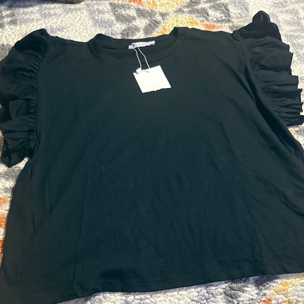Black Ruffled Sleeve Top